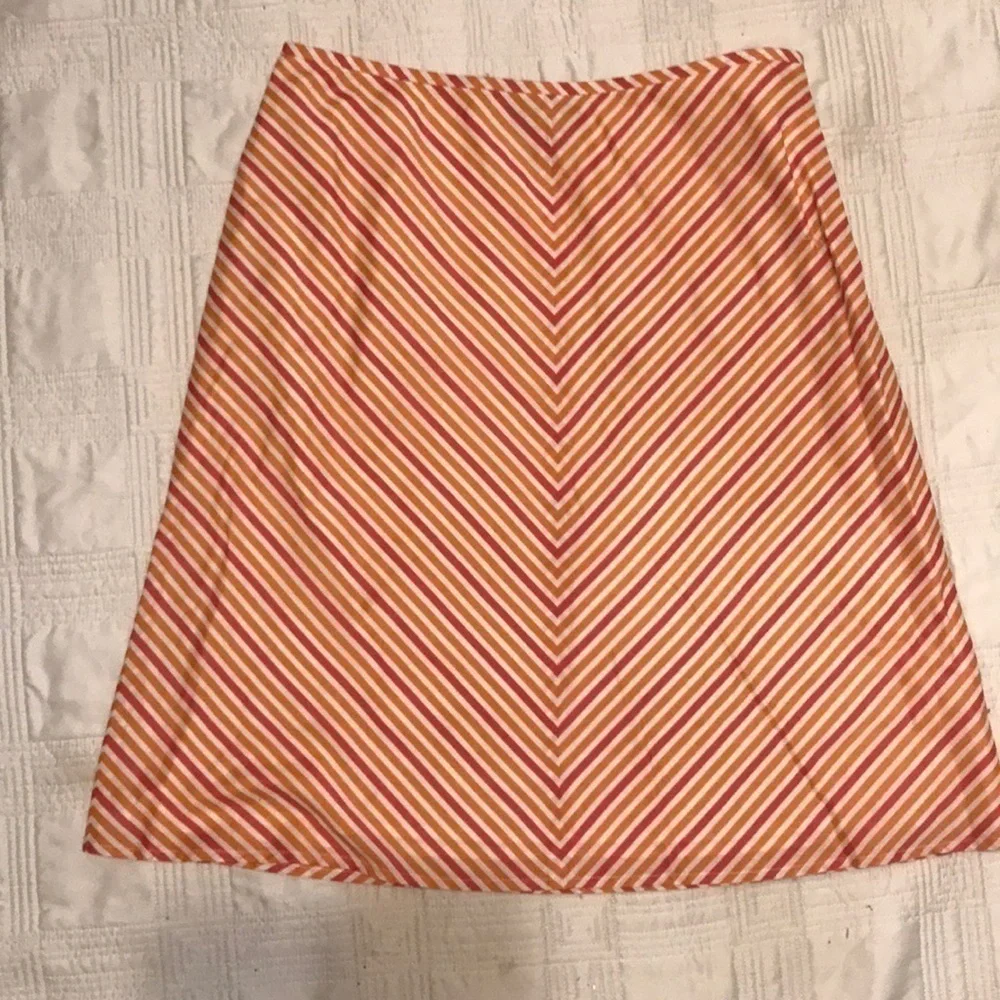 Vintage Ann Taylor A Line Cotton Bright Orange Red White Striped Skirt SZ 6🧡